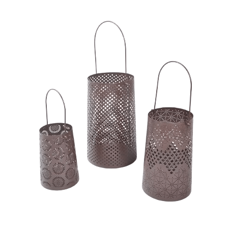 IRON LANTERN CANDLE HOLDER SET OF 3 (NATURAL)